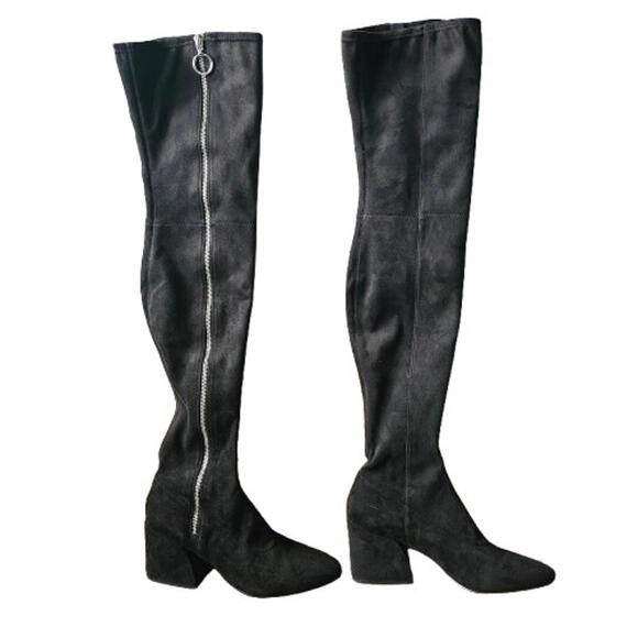 Witchy Suede Black US 8.5 Above Knee High Boots Zip Pointed Toe Heel Goth Sexy - Picture 1 of 7